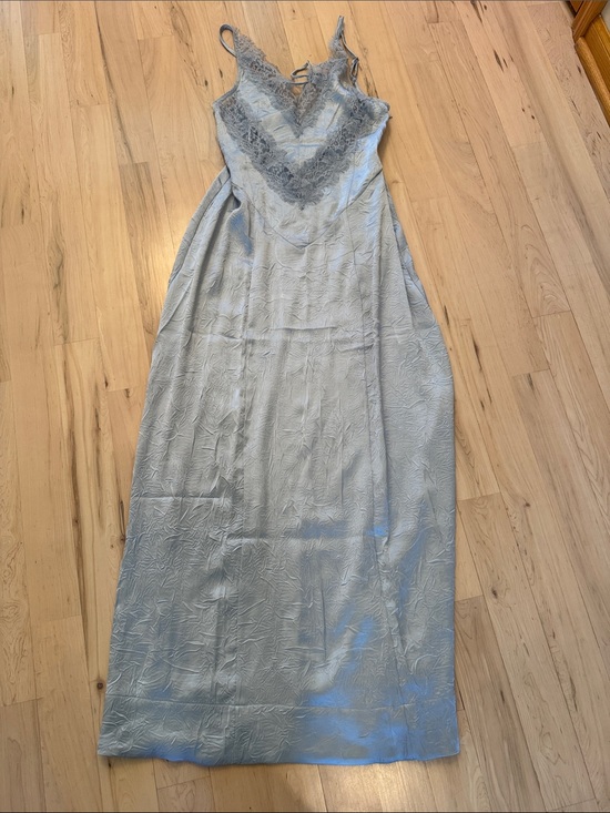 Free People Dresses & Skirts - Free People-Maybe Forever Gray Blue Maxi Slip Dress-Boho-Lace Inlay-New-Size 0